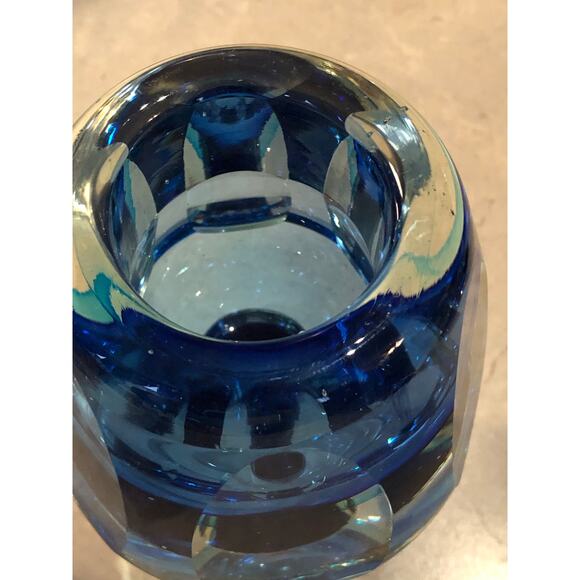 Vintage Kosta Boda Cobalt Blue Faceted Swirled Footed Sommerso Votive holder 6.5 - Picture 3 of 7